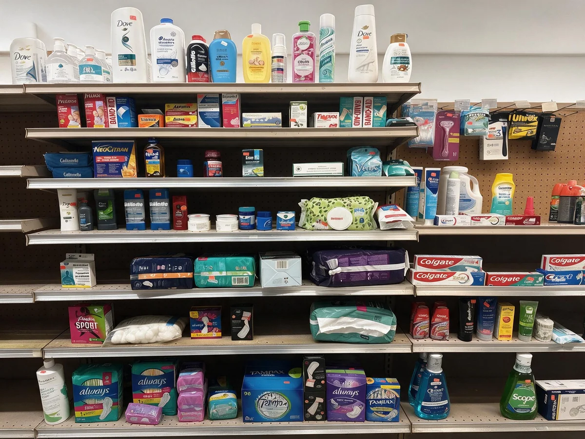 Health and personal care aisle with shampoo and toiletries