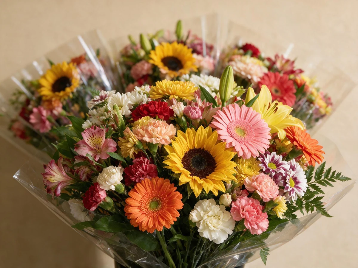 Mixed bouquet of gerberas, carnations and greenery