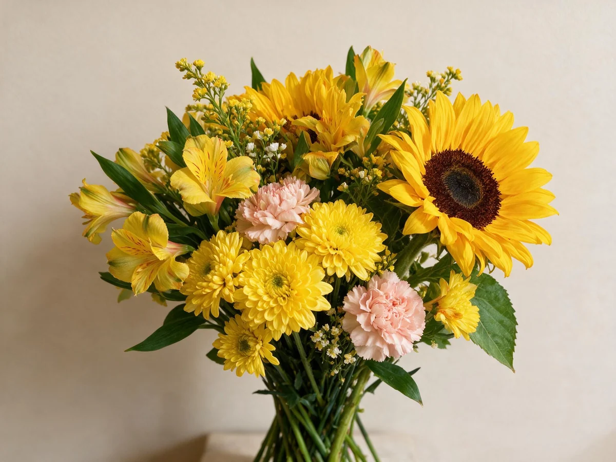 Sunflower and yellow carnation bouquets