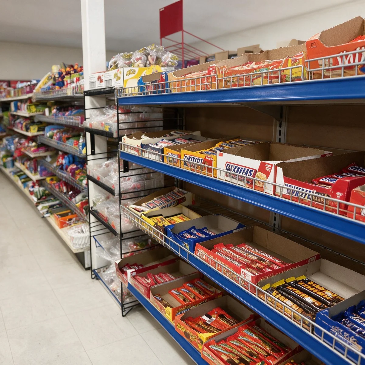 The long candy and snack aisle
