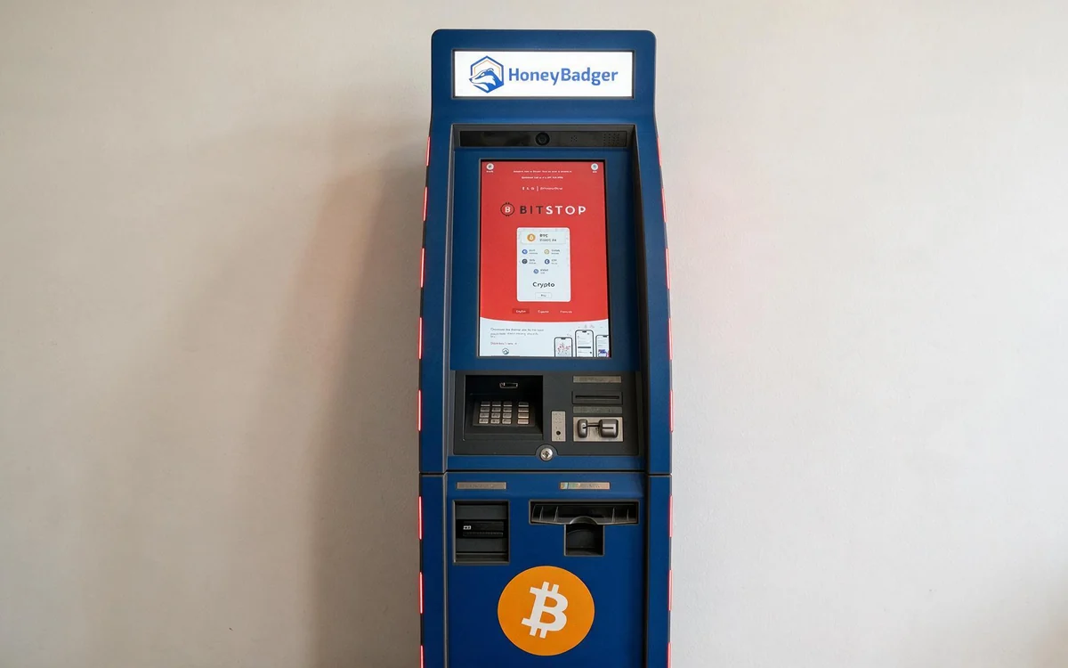 The Honey Badger Bitcoin ATM machine running Bitstop