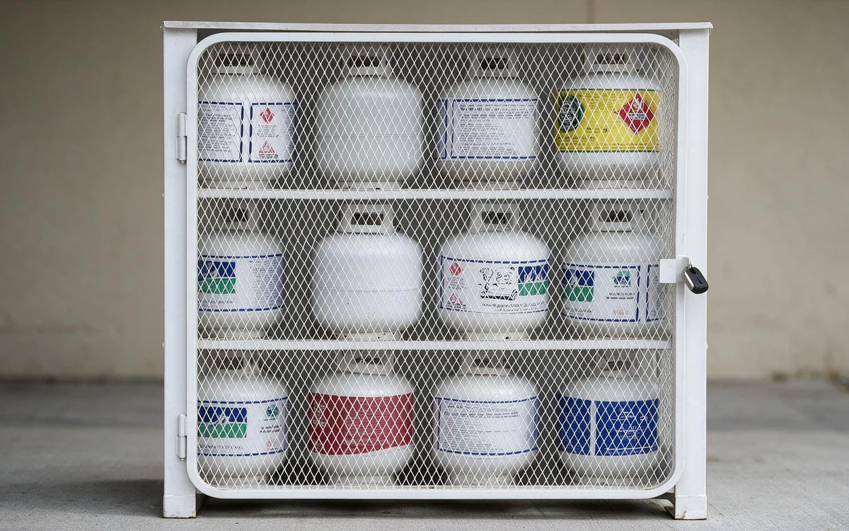 Propane tank exchange cage outside the store